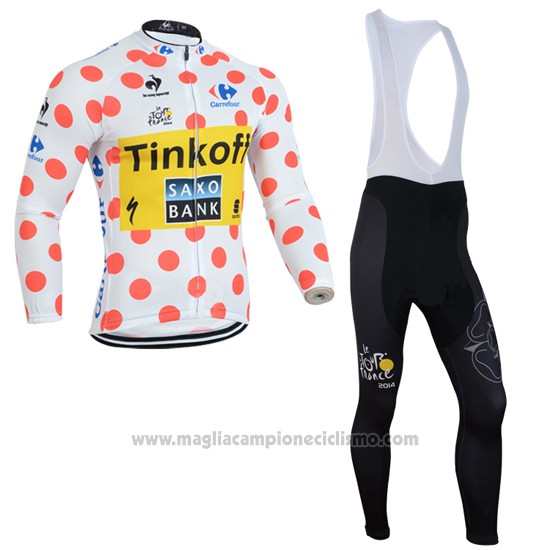 2014 Abbigliamento Ciclismo Saxobank Lider Bianco e Rosso Manica Lunga e Salopette